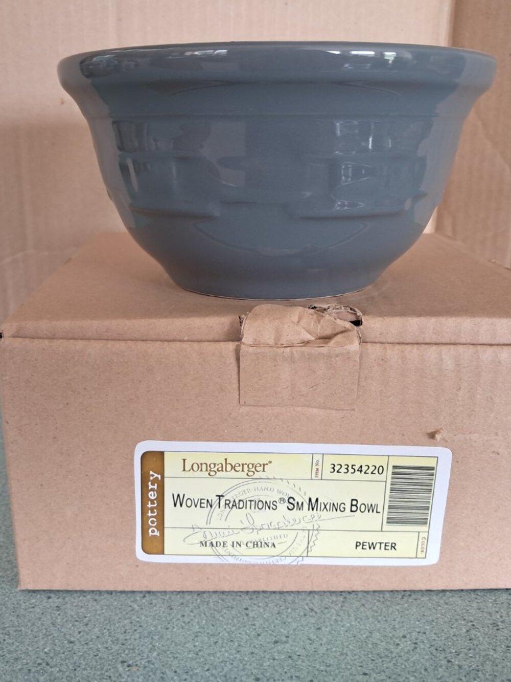 Longaberger Woven Traditions Pottery Small Mixing Bowl in Pewter